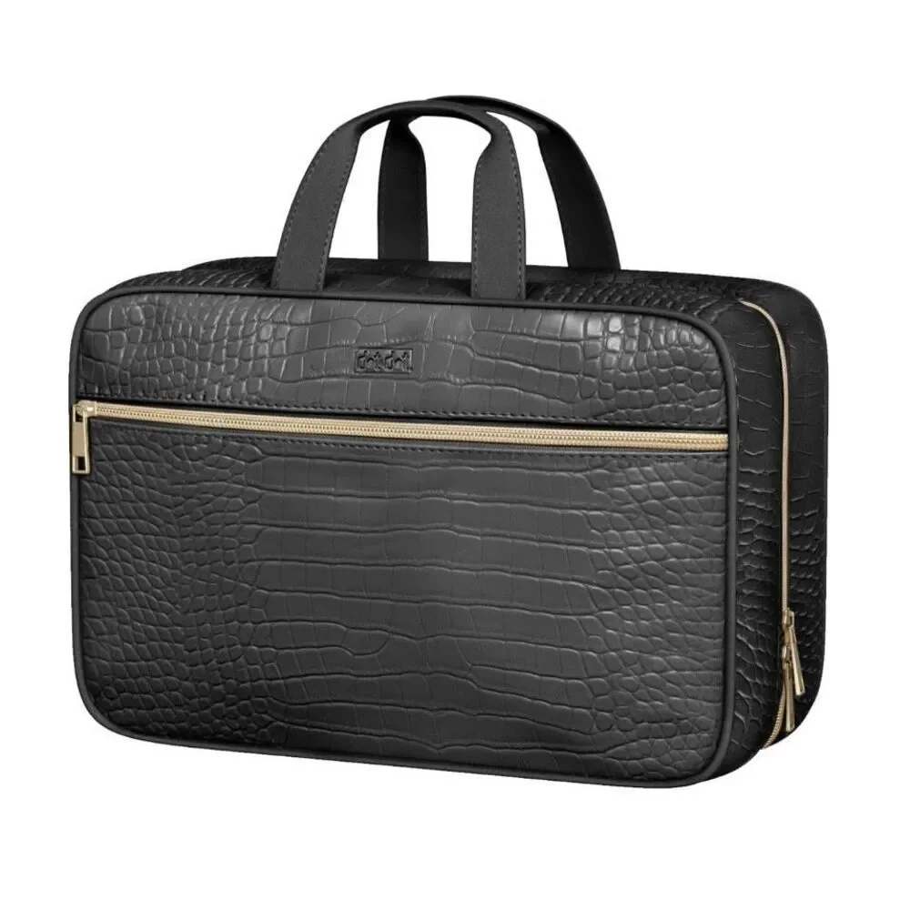 Leather Hanging Toiletry Bag for Men Women Spacious Toiletry Travel Bag Black